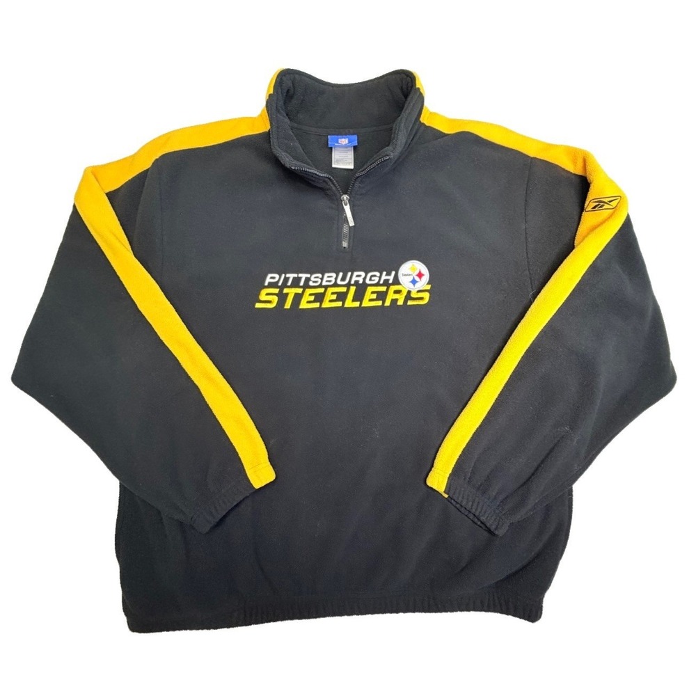 Reebok NFL Pittsburgh Steelers 1/4 Zip Fleece Pullover Black Gold 2XL